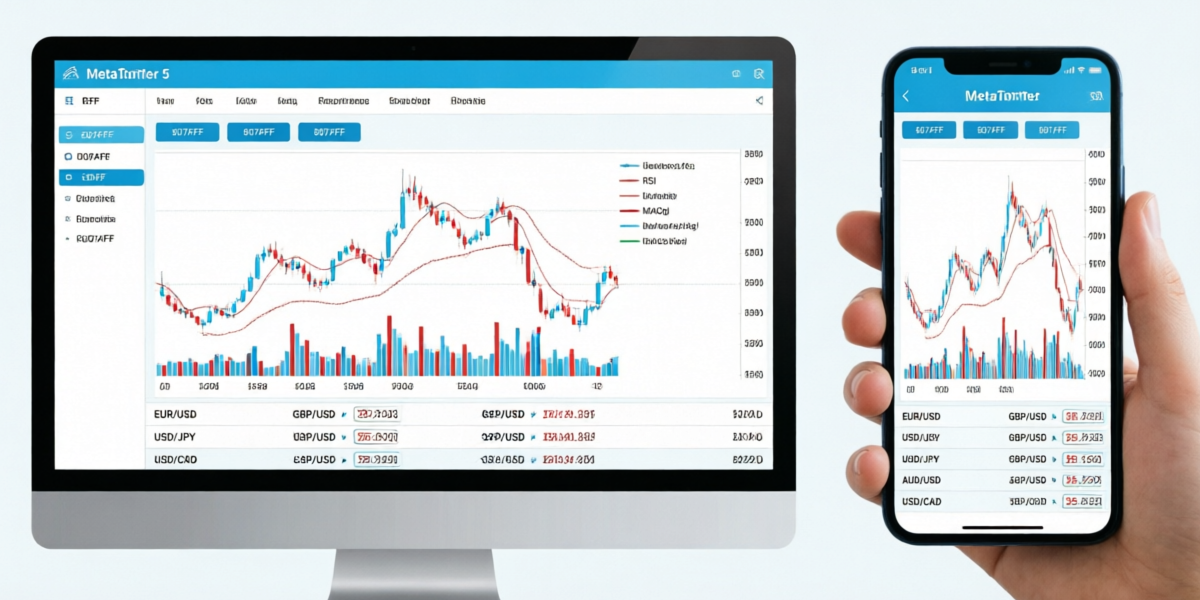 JustMarkets trading platforms showing MetaTrader 4, MetaTrader 5, and mobile app interfaces