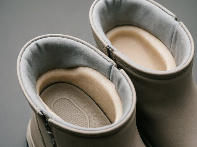 Close-up of diabetic work boot interior showing seamless lining, extra-depth cushioning, and removable orthotic insole