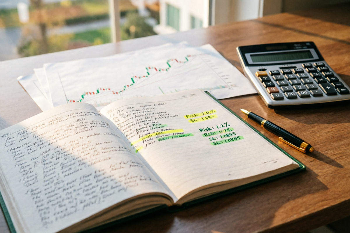 Detailed trading journal with handwritten notes and analysis