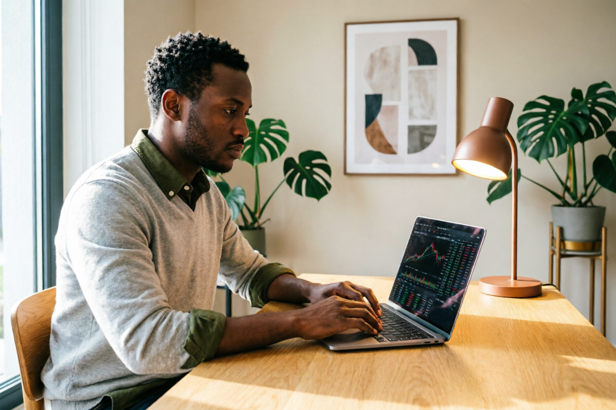 Beginner Kenyan trader learning forex trading at home