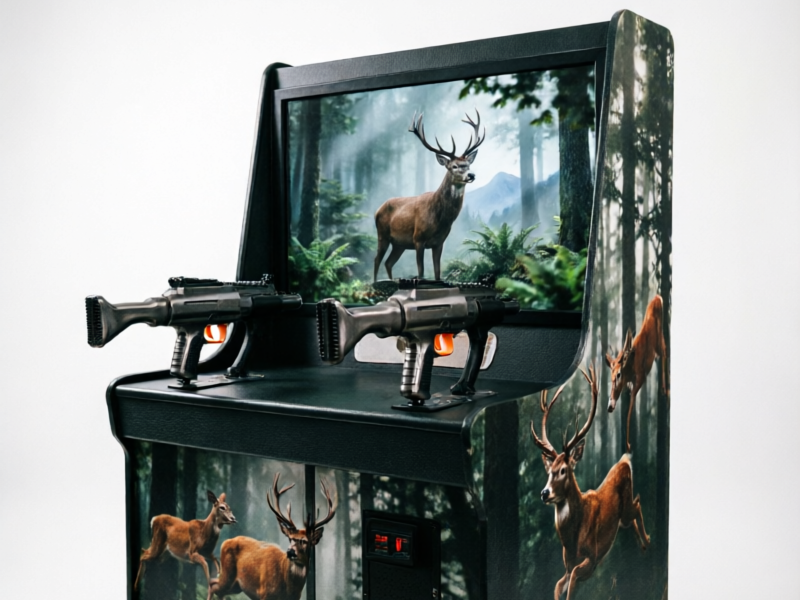 Big Buck Hunter Reloaded commercial arcade shooting game with light gun controllers