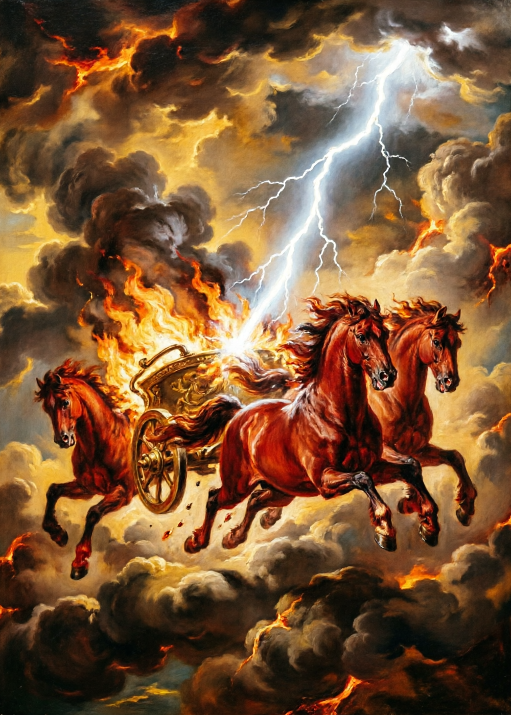 The fall of Phaeton — sun chariot plunging from a scorched sky