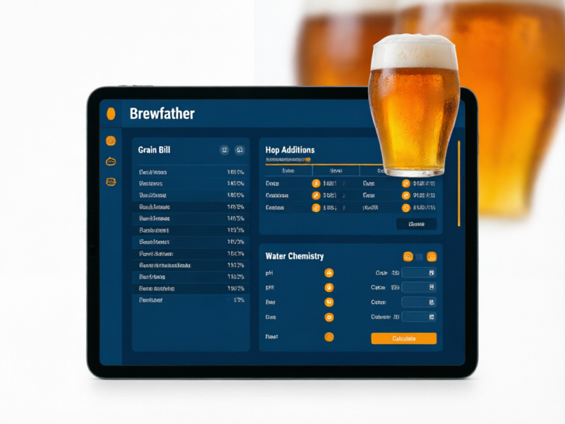 Brewfather brewing software interface screenshot showing recipe design and brewing tools