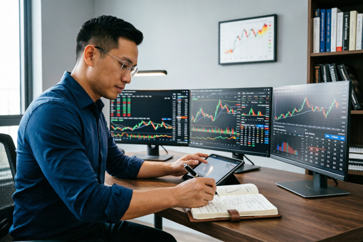 Trader reviewing performance metrics with mentor