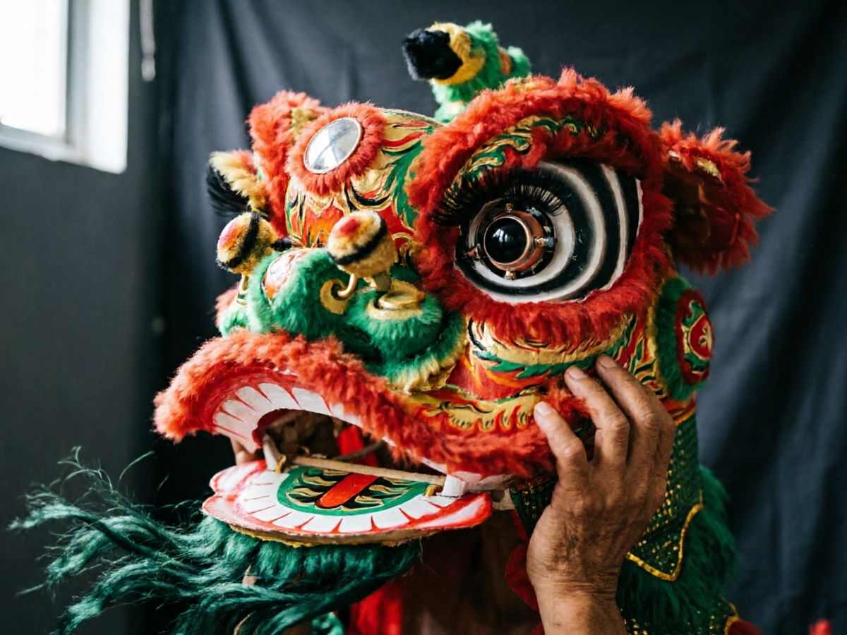 A traditional Foshan southern lion dance head