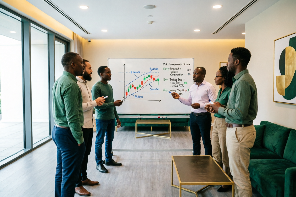 Group of Kenyan traders in collaborative workshop setting