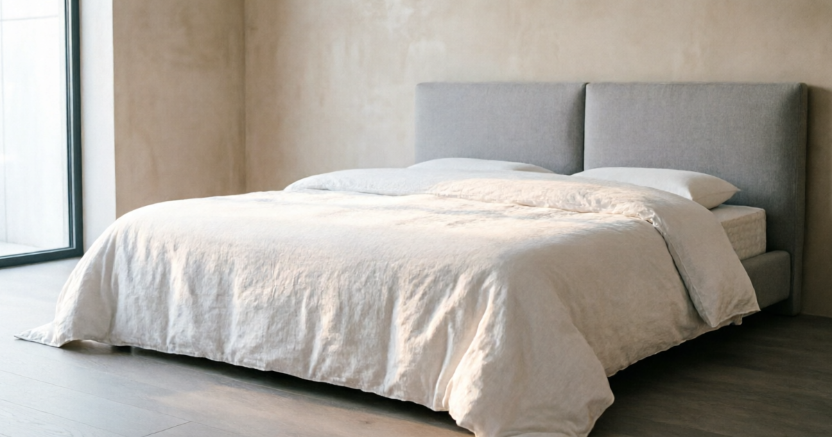 Casper Dream Hybrid Mattress displayed in a modern minimalist bedroom with clean white bedding and soft natural lighting