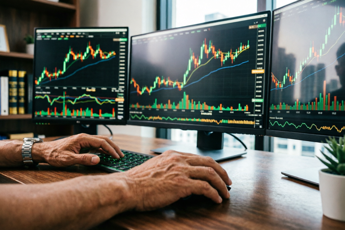 Professional forex trader analyzing charts