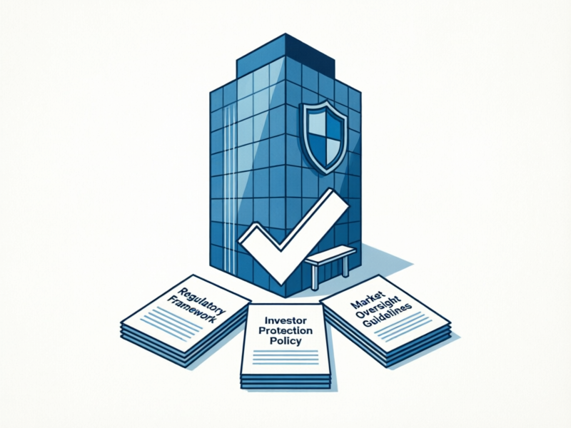 Illustration representing Kenya's Capital Markets Authority regulatory framework showing financial protection shield and verification symbols
