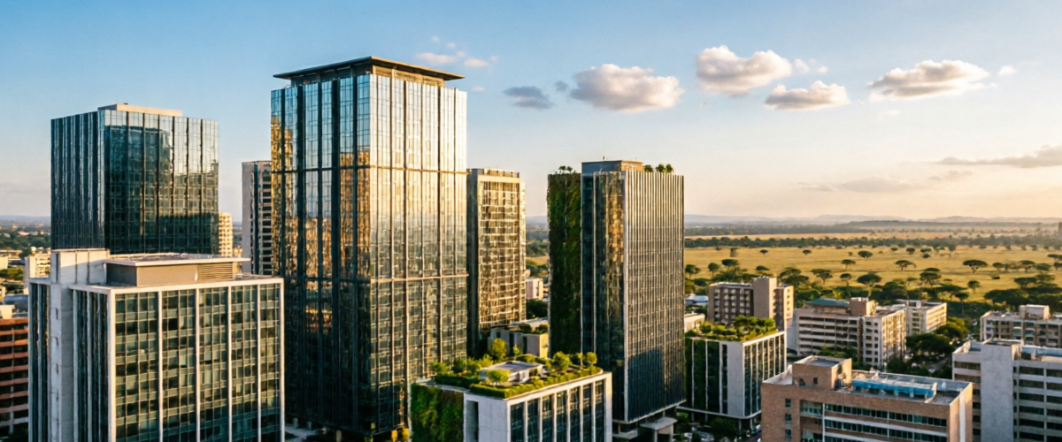 Nairobi Kenya financial district skyline showing modern commercial buildings where FXPesa operates