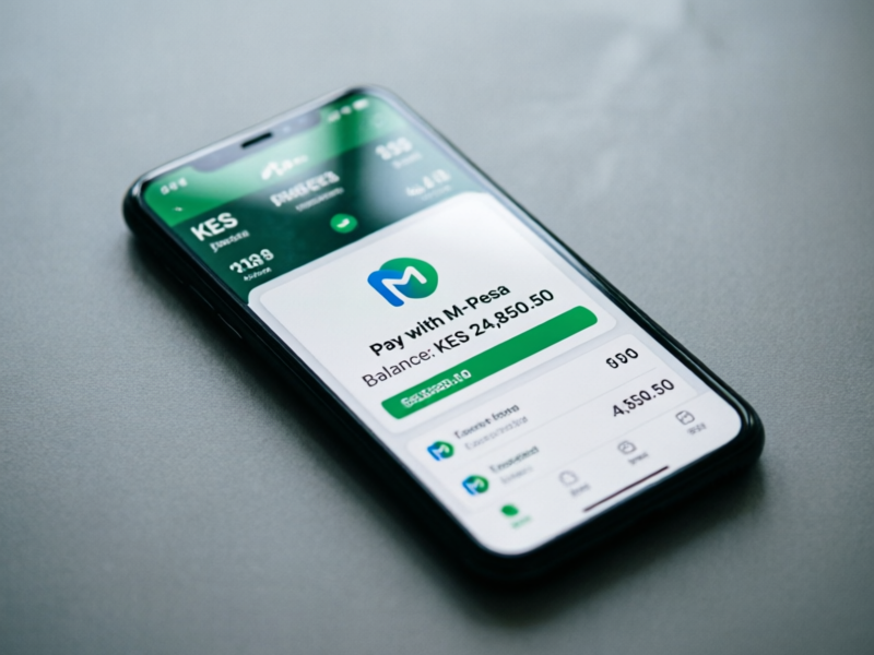 Mobile phone showing forex trading app with M-Pesa mobile money payment integration for Kenyan traders