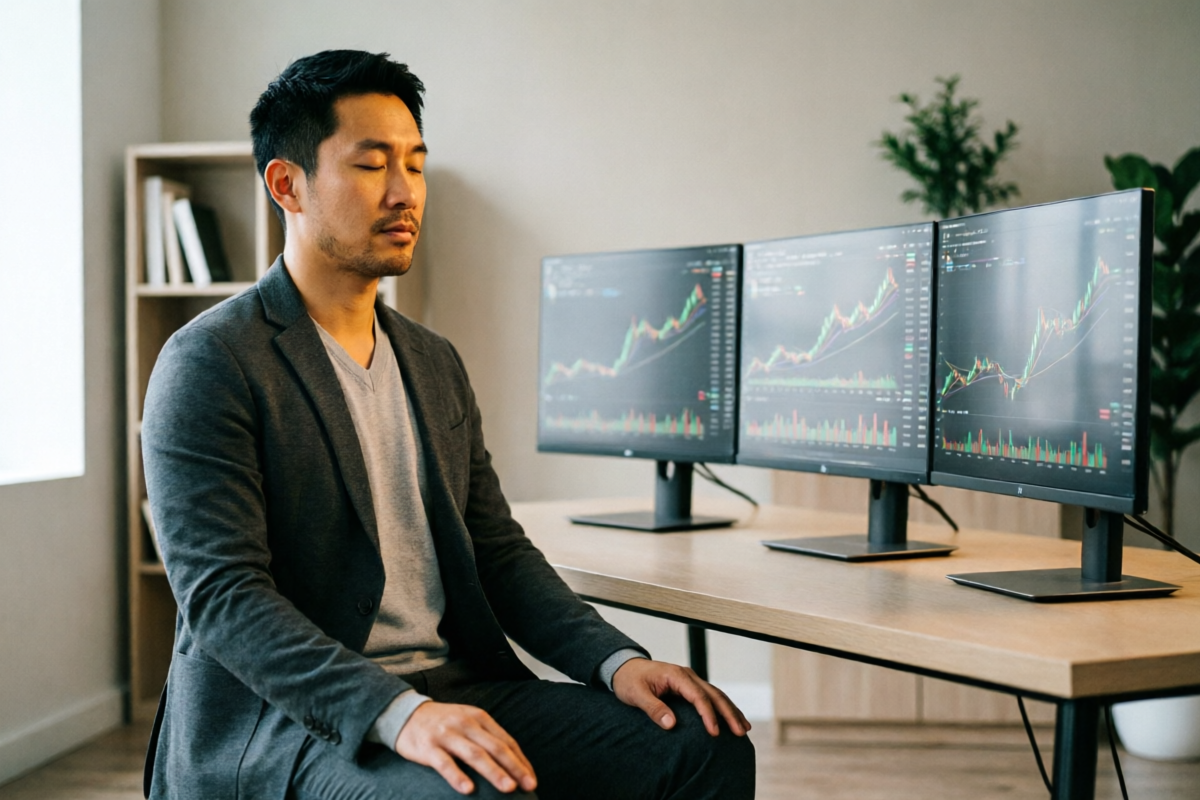 Trader meditating to develop mental discipline for forex trading