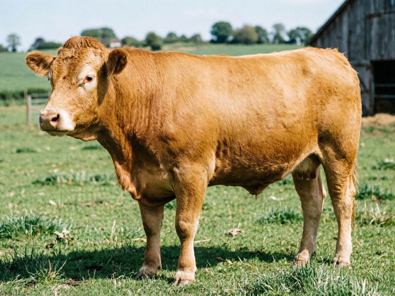 Sapi Limosin (Limousin) cokelat kemerahan di peternakan Sleman Yogyakarta