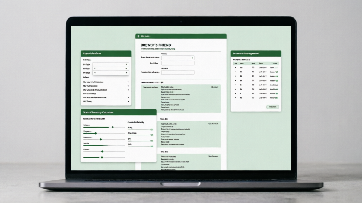 Brewer's Friend web application showing recipe builder with style guidelines and water chemistry calculator