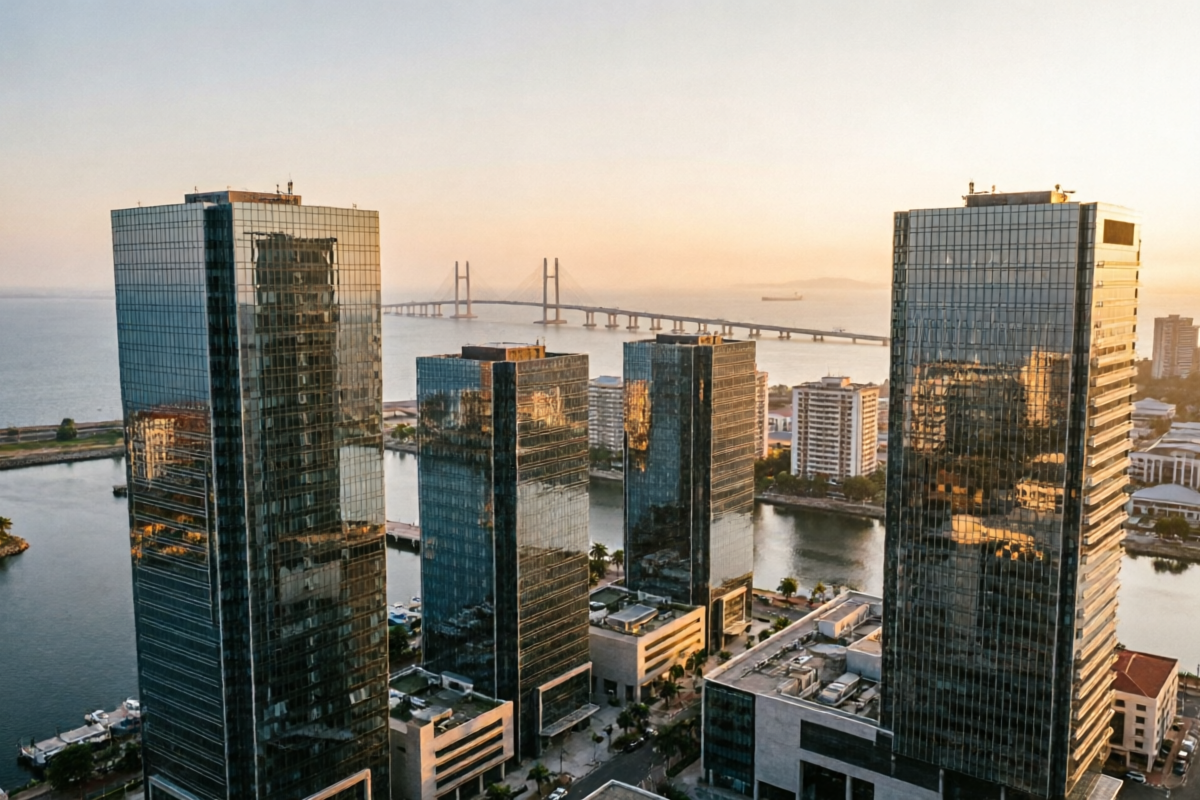 Victoria Island Lagos financial district skyline at golden hour