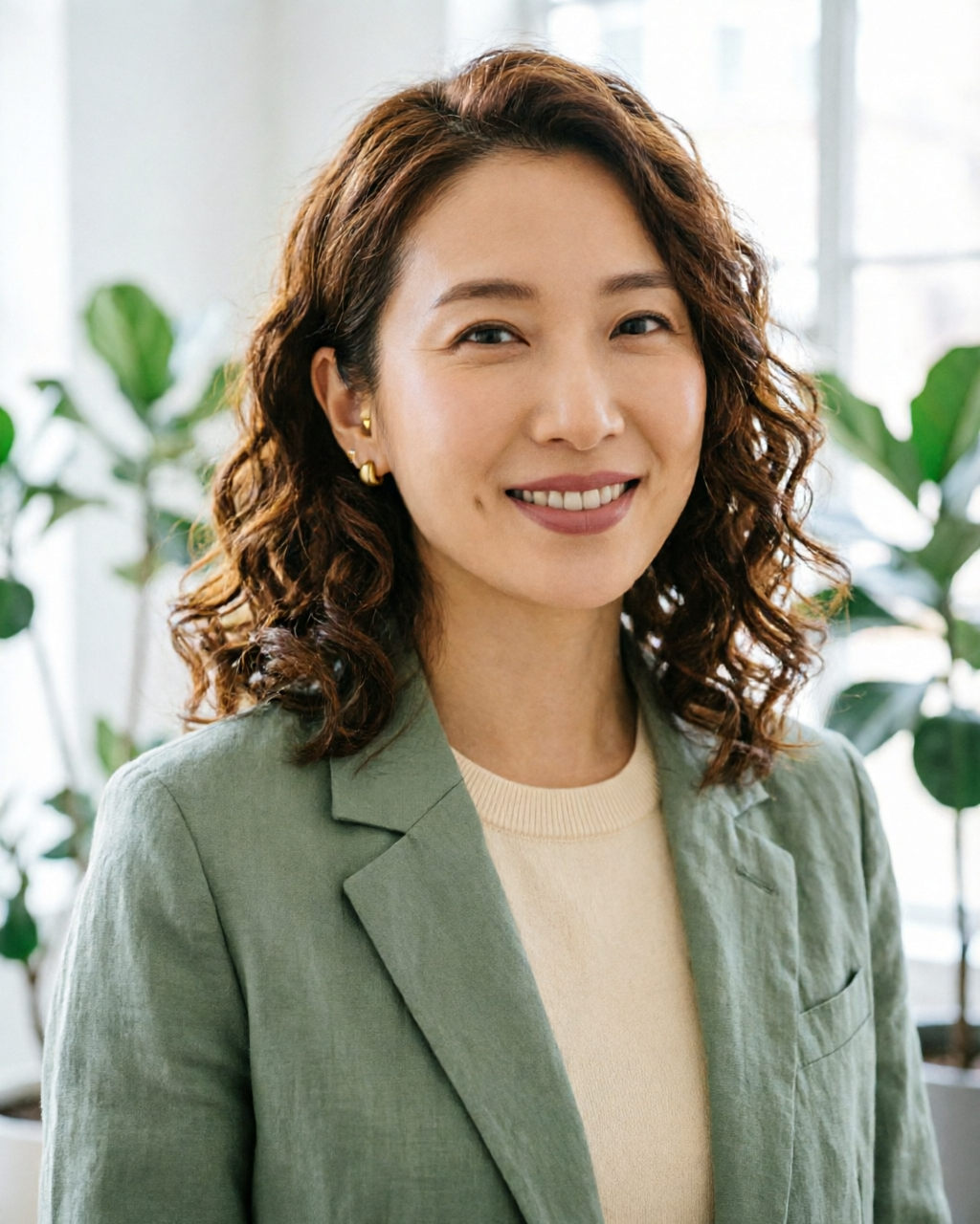 Rachel Barret, maternal and child health specialist and founder of Taphs.com, smiling in a sage-green blazer