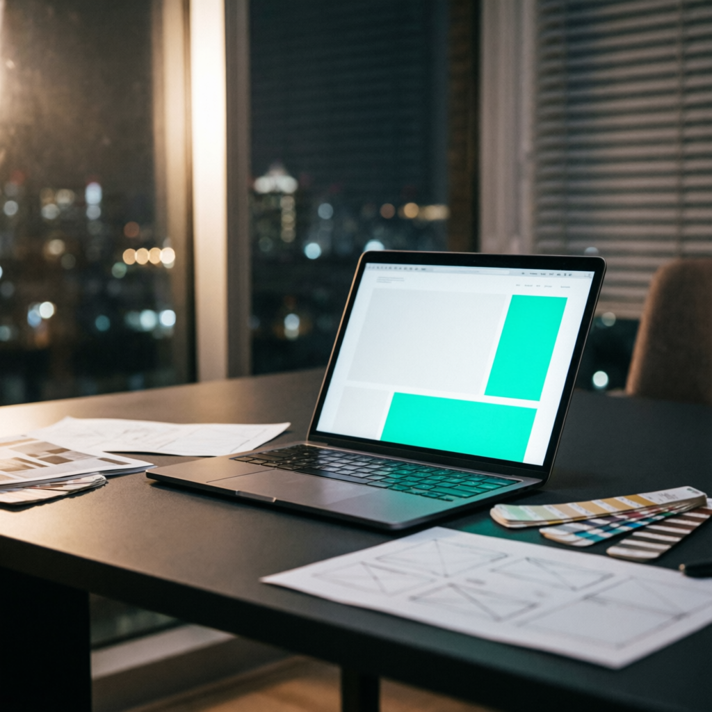 Best Design Hub studio workspace at night