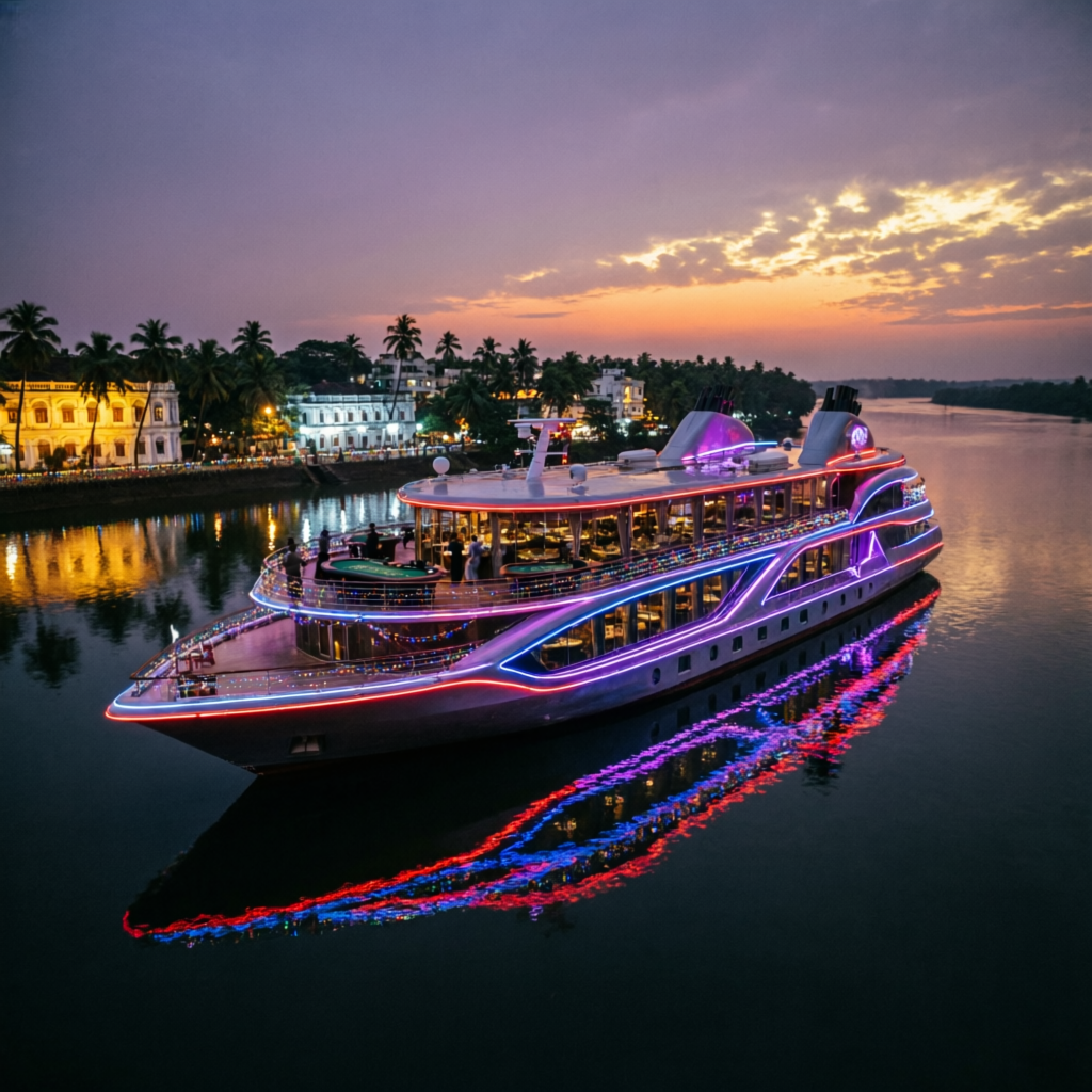Mandovi river casino cruise at night