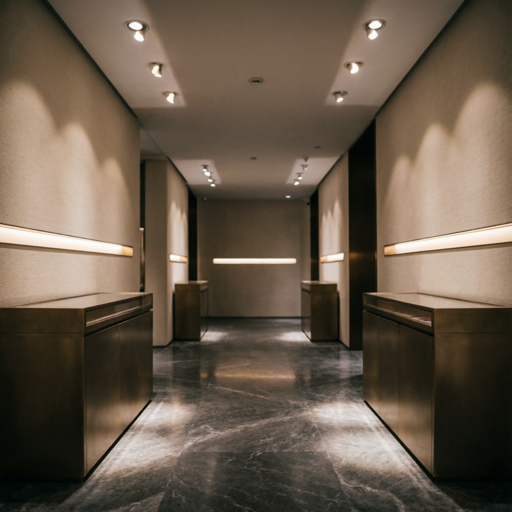 Recessed downlights and spotlights in premium corridor — Hyderabad