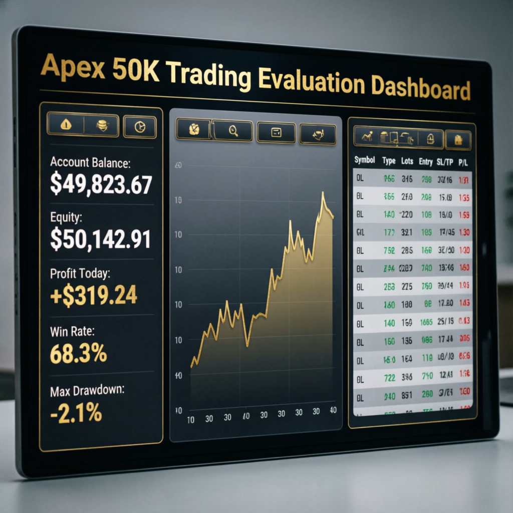 Apex 50K Trading Evaluation Dashboard - Professional prop firm passing service