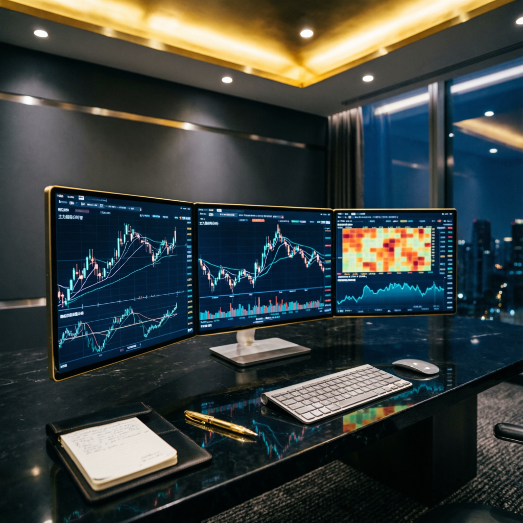 Professional trading setup with multiple monitors - Apex funded account