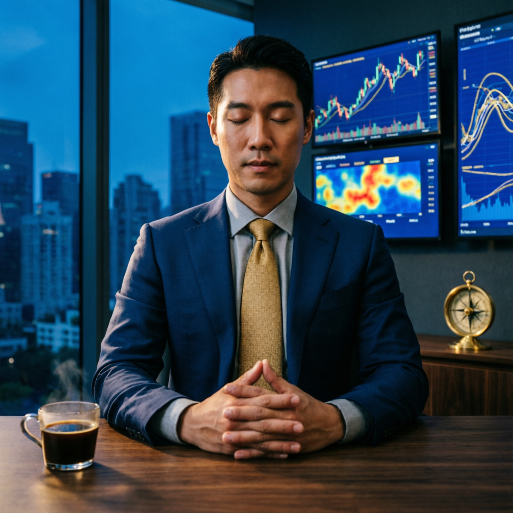 Trader practicing mindfulness and trading psychology