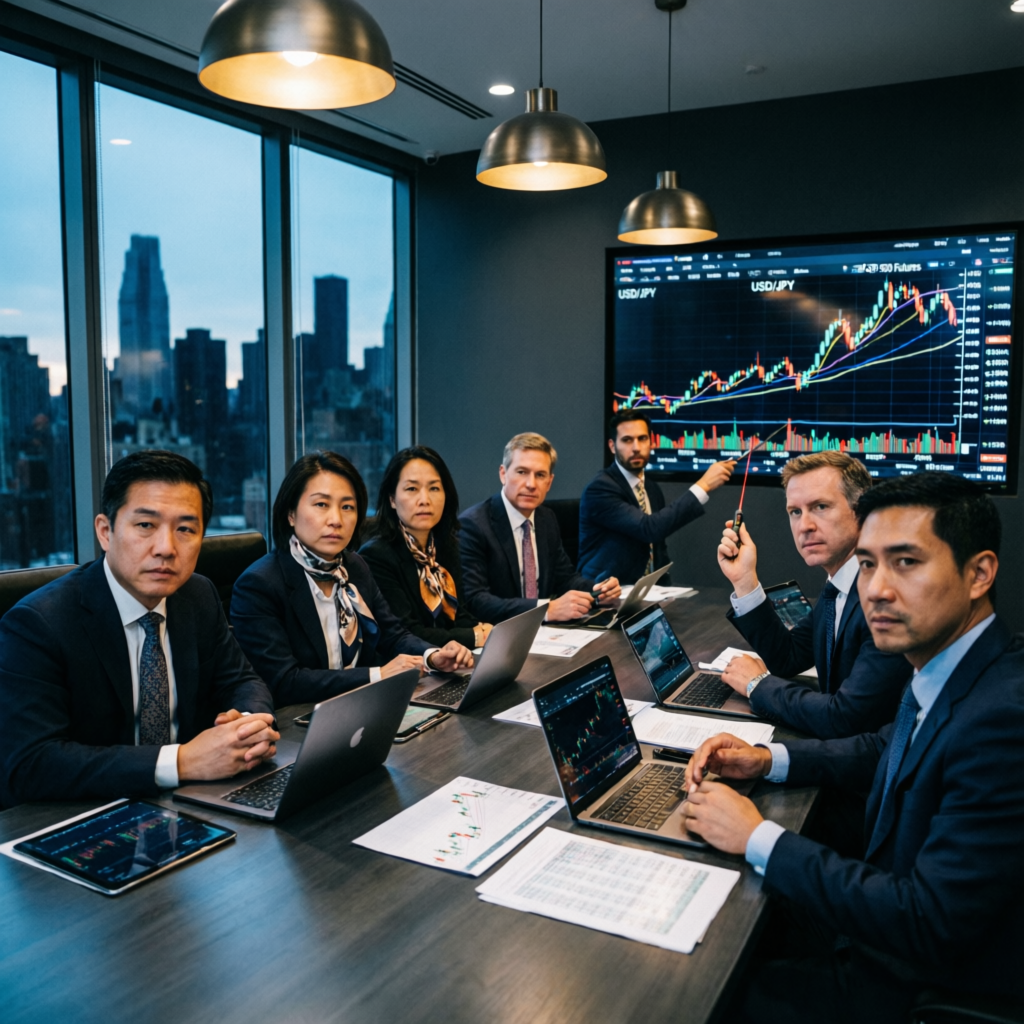 Professional trading team discussing strategies