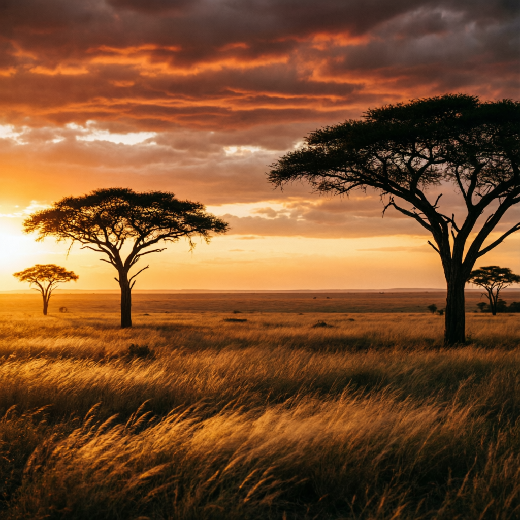 African Savanna at Sunset