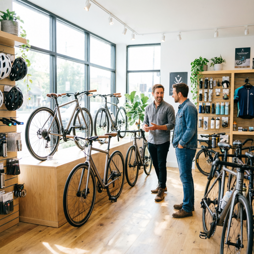 Bicycle mechanic repairing bike