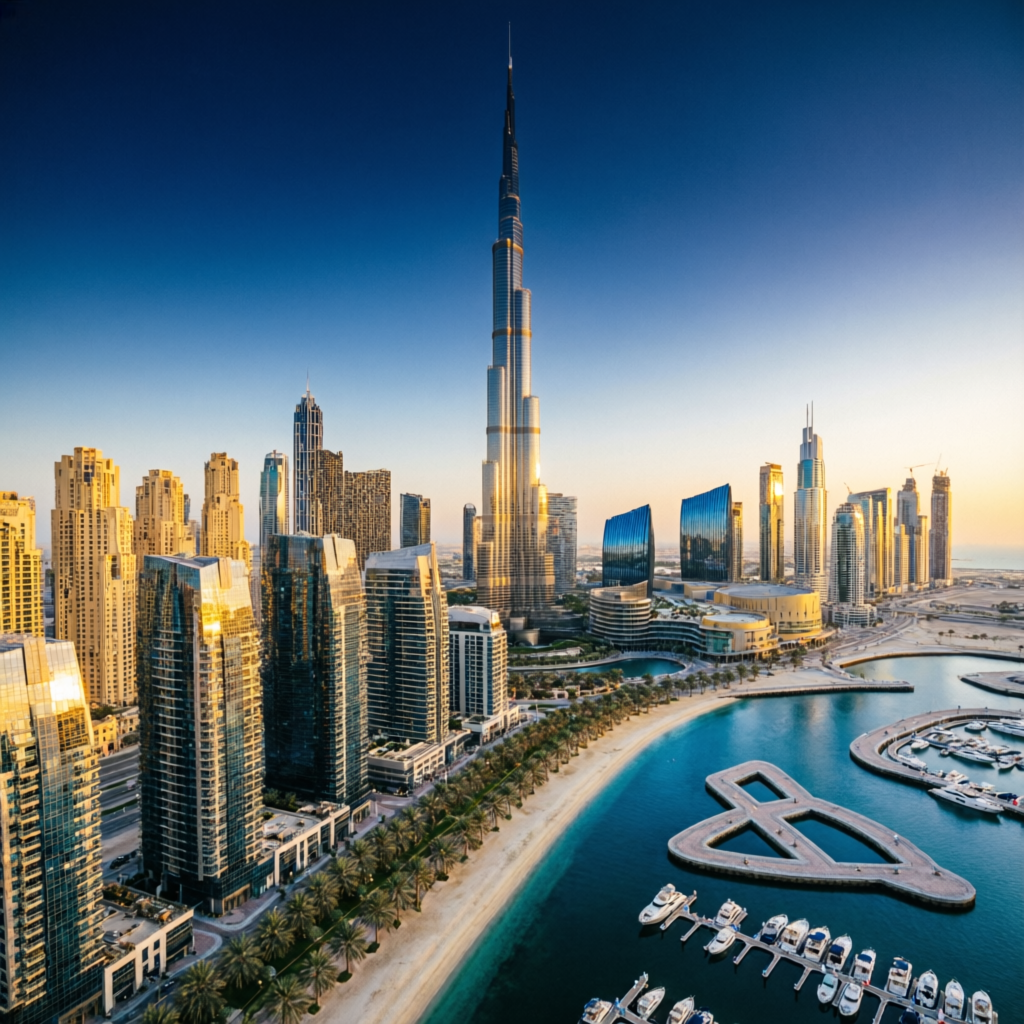 Dubai skyline at golden hour — Loanzone UAE mortgage advisory