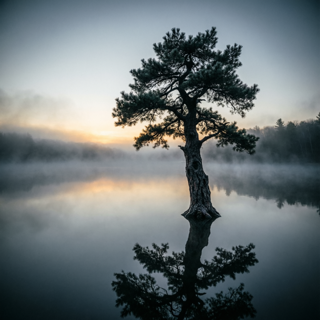 Misty lake landscape