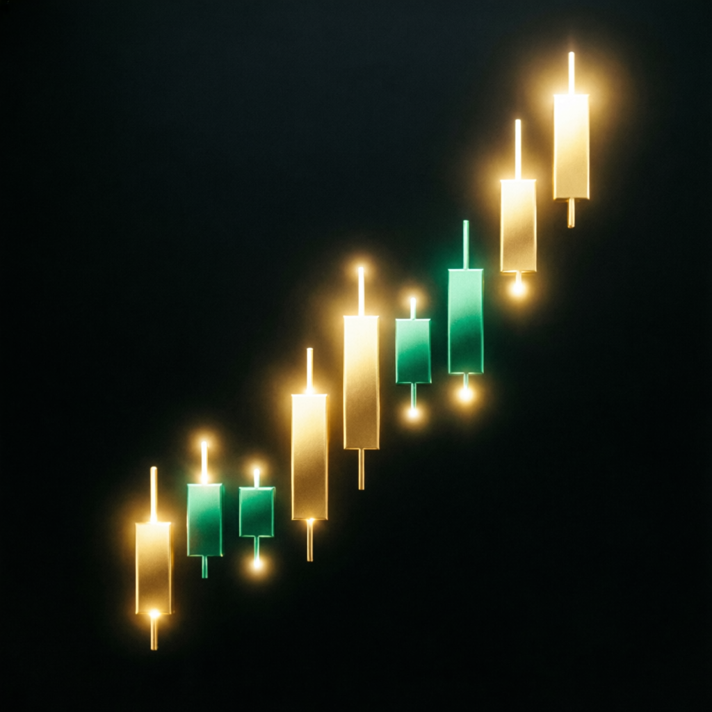 Ascending candlestick chart showing consistent profitable trading pattern