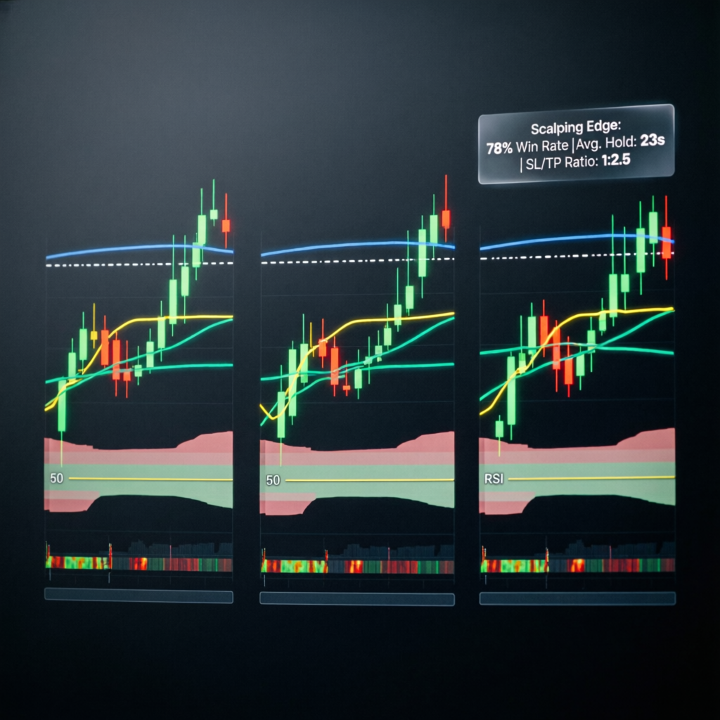 Professional forex scalping strategy visualization with multiple timeframe charts