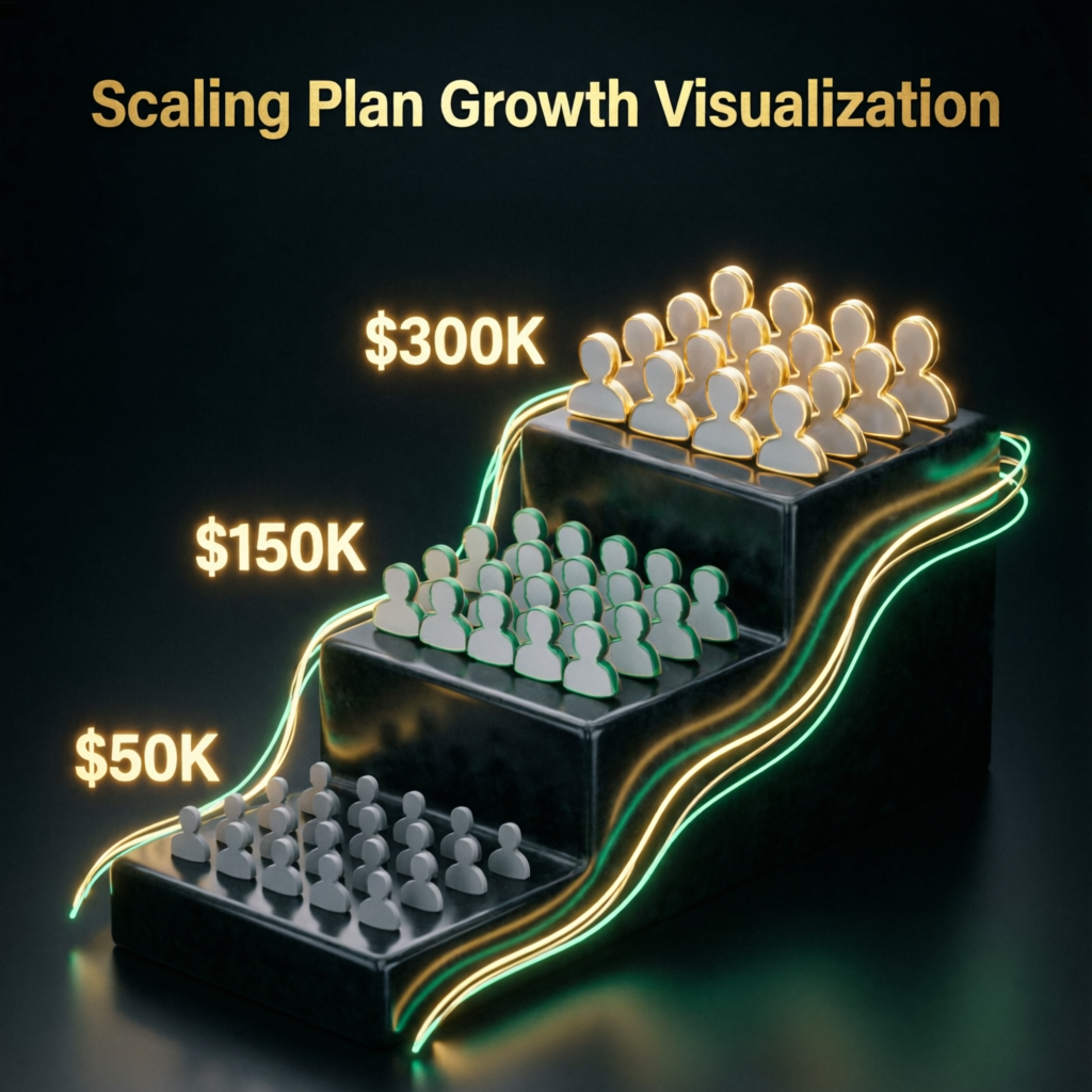 Scaling plan growth visualization showing account size progression