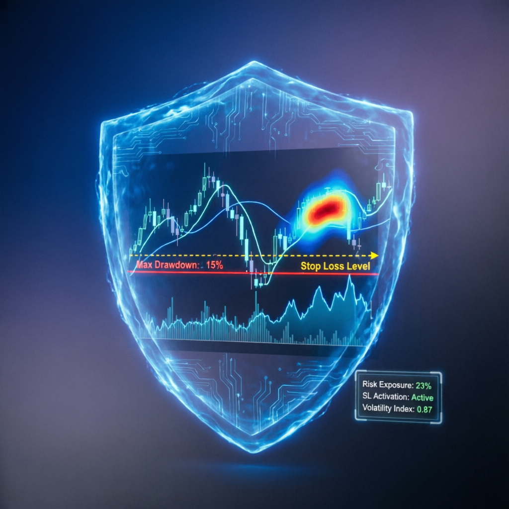 Risk management shield protecting trading accounts