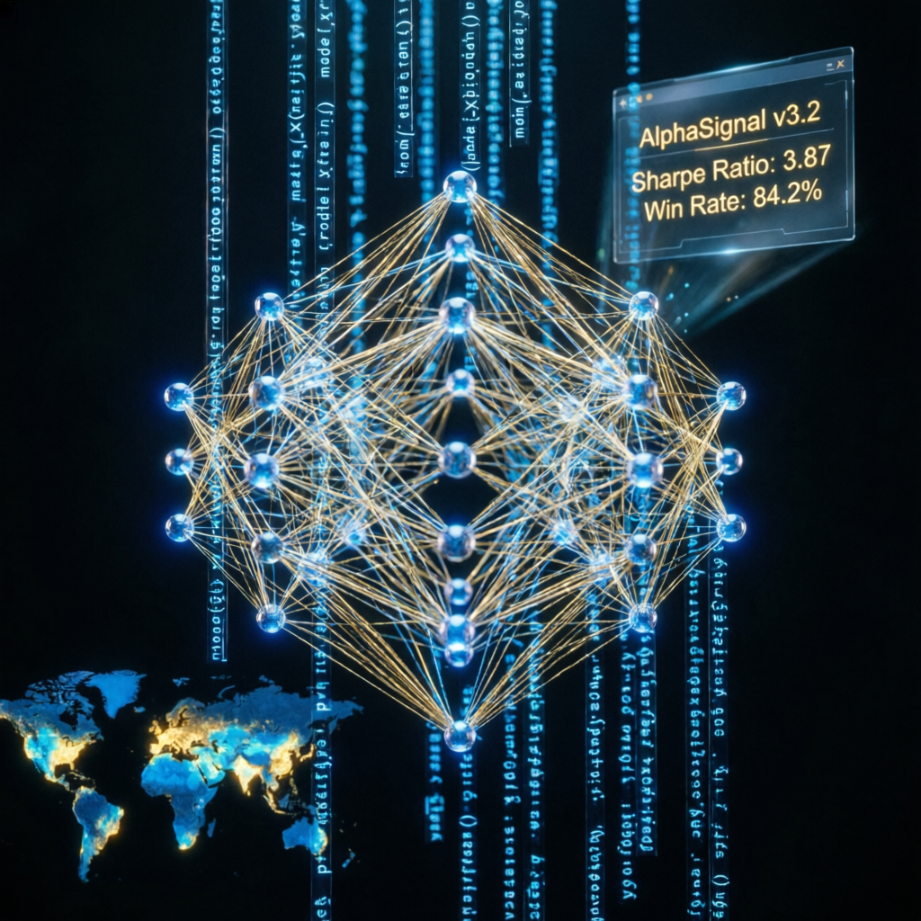 AI trading algorithm visualization with neural network