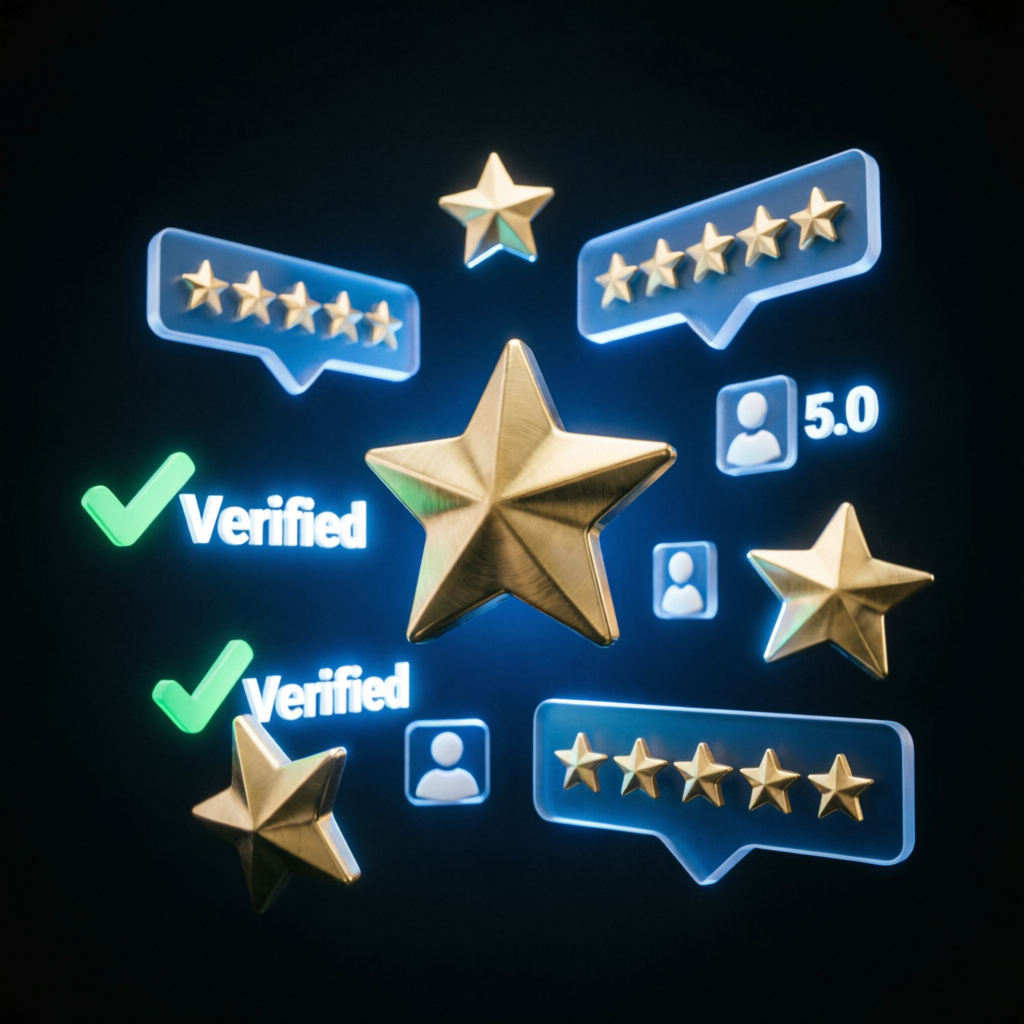 Five star verified reviews and trust badges