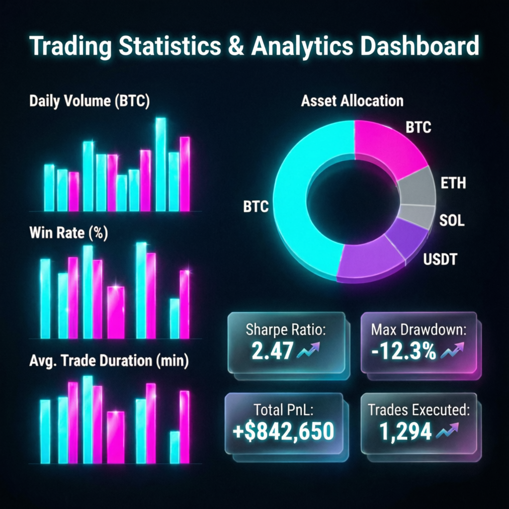 Trading statistics and analytics dashboard showing performance metrics