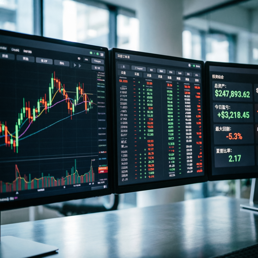 Topstep trading dashboard with multiple screens showing futures charts and performance metrics