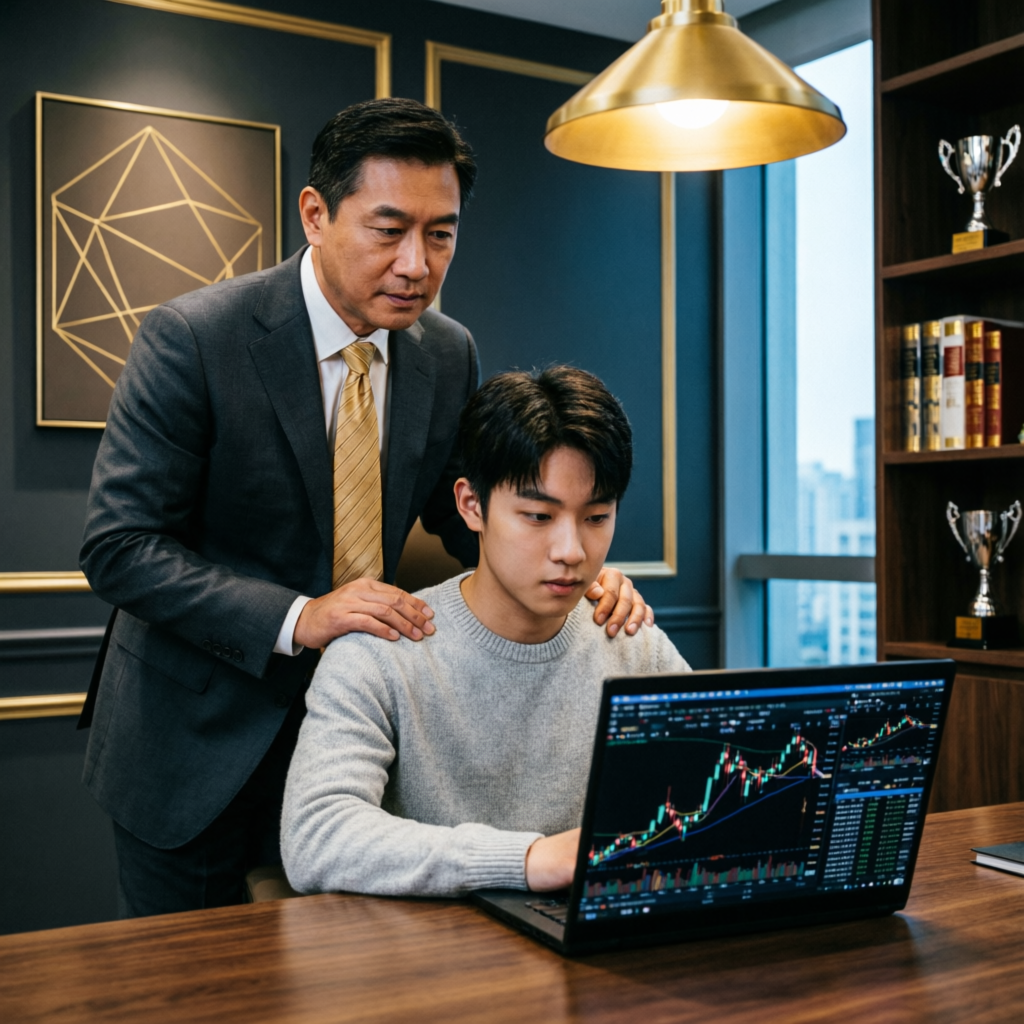 Trading mentor teaching student about Topstep strategies and risk management