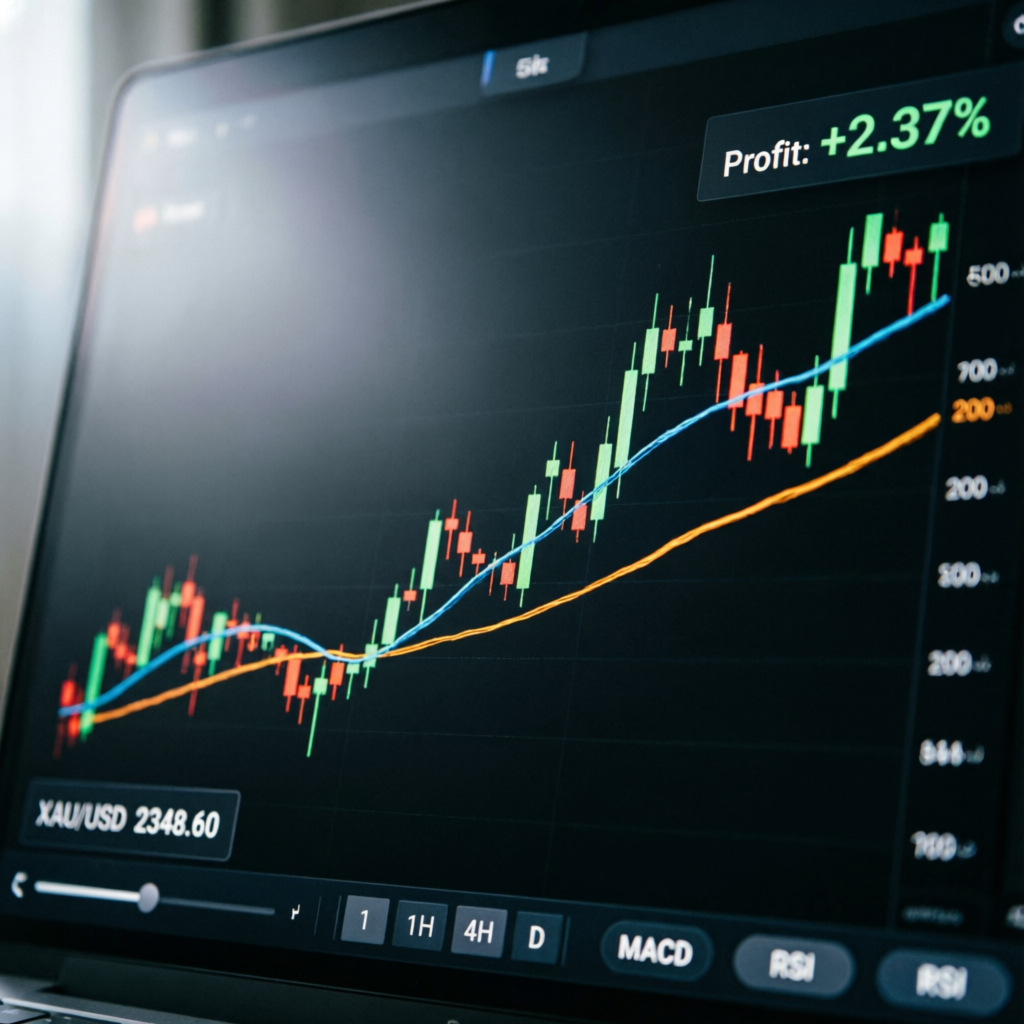 Gold futures trading chart showing profit analysis for Topstep account evaluation