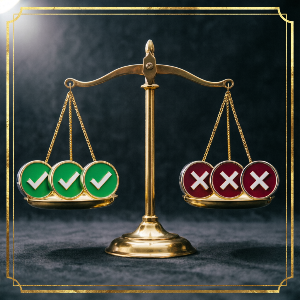 Topstep pros and cons comparison scales showing balanced evaluation