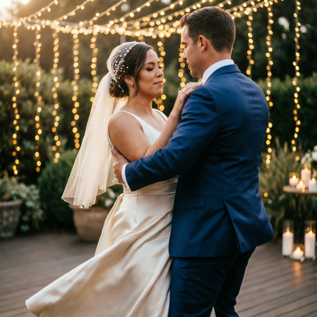 First dance under string lights