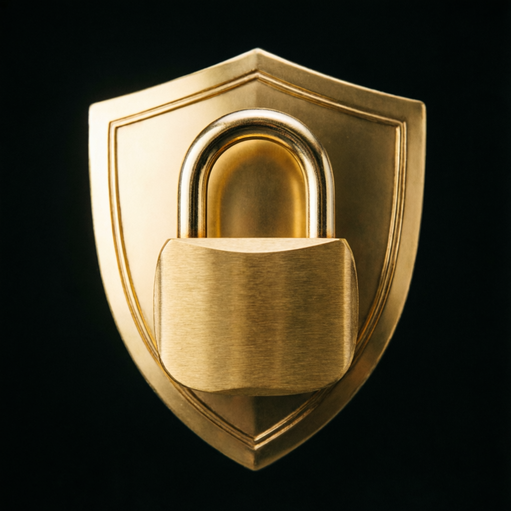 Gold shield representing security and trust in All Prop Funding service