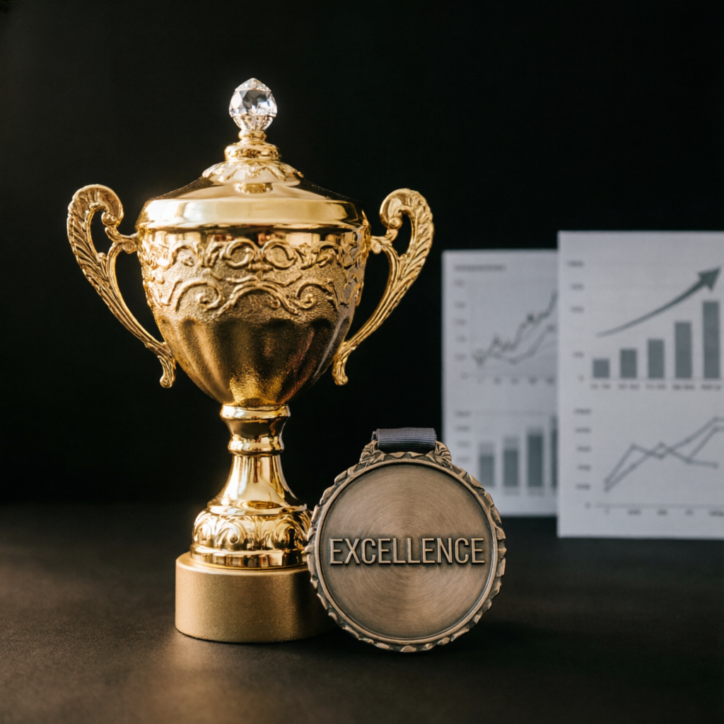 Gold trophy representing success with Apex Trader Funding passing service