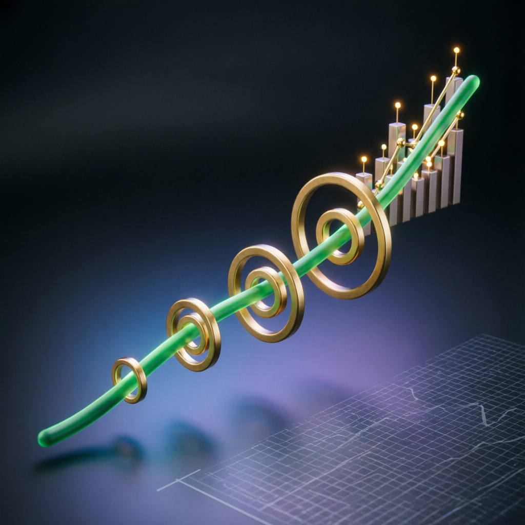 Funded trading account scaling process with upward trend lines