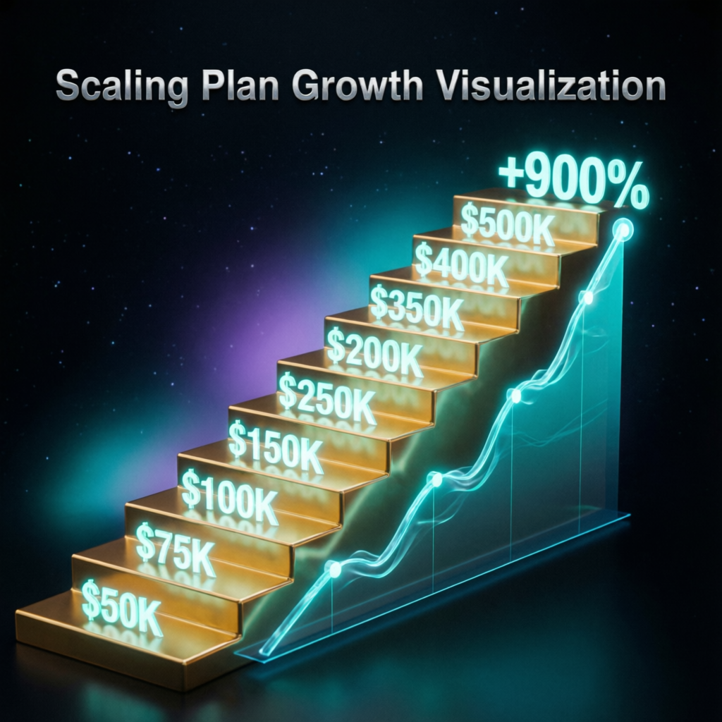 Scaling plan growth visualization showing account growth from 50K to 500K