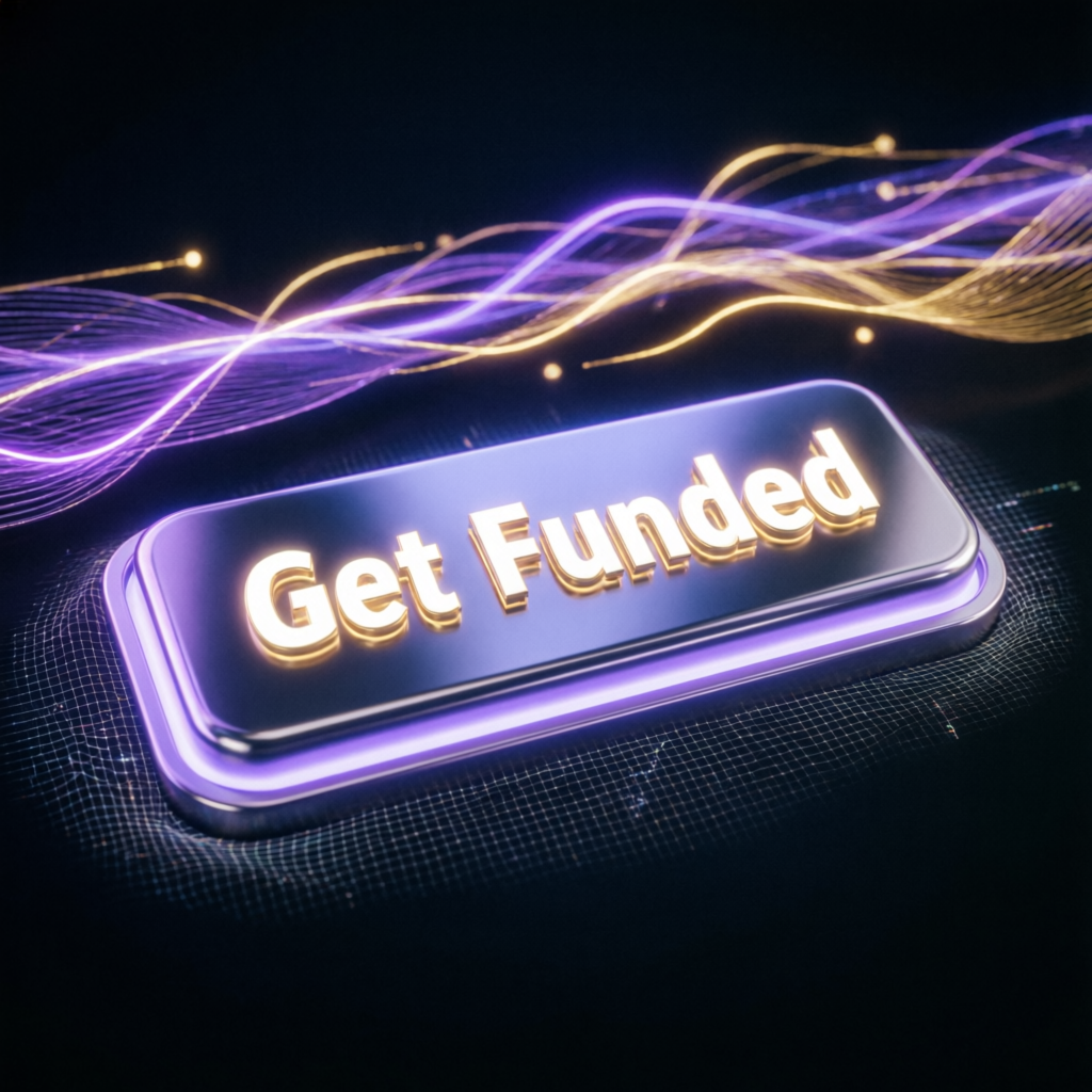 Get Funded CTA button with futuristic holographic design