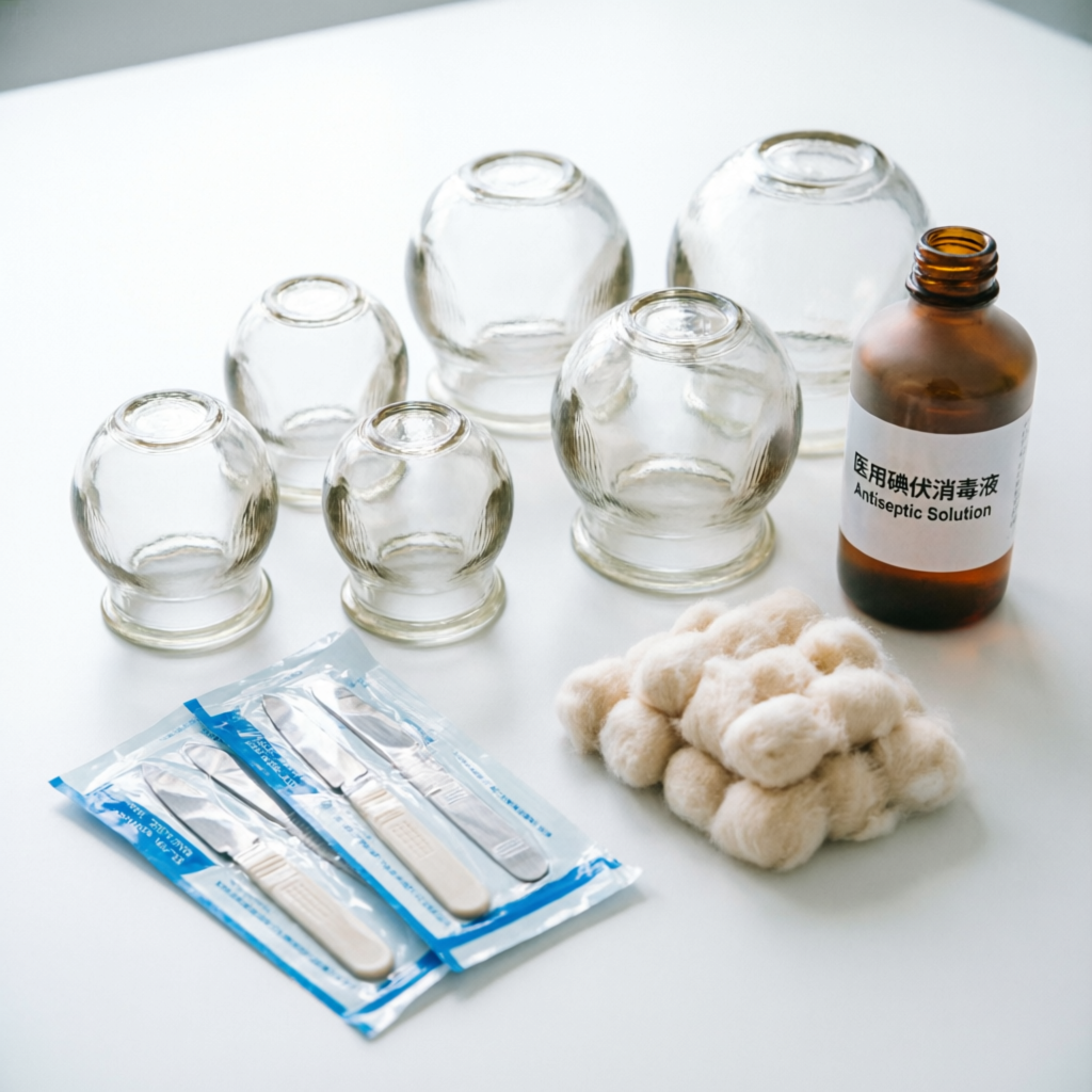 Certified therapist performing cupping treatment with sterile equipment in a private clinic room