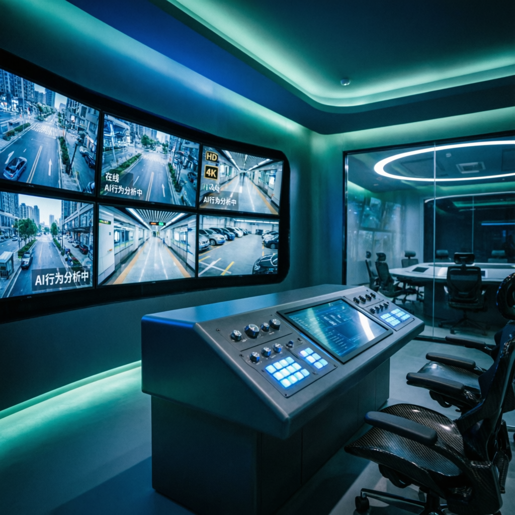 Seguridad Electrónica Empresarial Futurista - Centro de Monitoreo CCTV con Tecnología Avanzada en Colombia